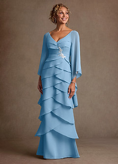 Azazie Arabinda 신부의 어머니 드레스 쉬스 셔링 쉬폰 플로어 길이 드레스 image4