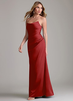 Azazie Lucille Bridesmaid Dresses Pomegranate Mermaid Strapless Stretch Satin Convertible Dress image3