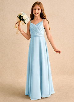 Azazie Umina Girls Formal vestidos de niña de las flores Vestido de Azul Cielo de Satin Mate de Corte en A con Plisado image3