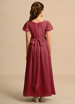 Azazie Joss Flower Girl Dresses Pomegranate A-Line with Sleeves Chiffon Dress image10