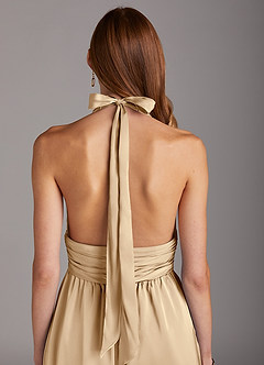 Azazie Oli Bridesmaid Dresses Champagne Pleated Stretch Satin Jumpsuit image5