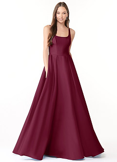 Azazie Neve Bridesmaid Dresses Mulberry Ball-Gown with Pockets Stretch Satin Dress image1