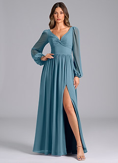 Azazie Zeya Bridesmaid Dresses Bermuda A-Line Long Sleeve Chiffon Dress image1