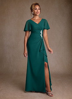 Azazie Suffolk Abiti per la Madre della Sposa Abito A-Line in Chiffon Plissettato Verde Pavone image1