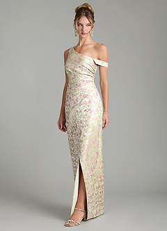 Azazie Elva Robes de demoiselle d'honneur Robe Fourreau en Jacquard Épaule décolletée Fleur Rougissante image5