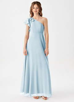 Azazie Arabella Junior Sky Blue A-Line Ruched Chiffon Dress image3