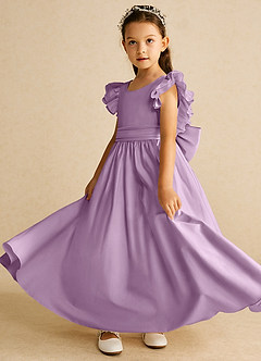 Azazie Piglette Flower Girl Dresses Wisteria A-Line Bow Matte Satin Dress image2