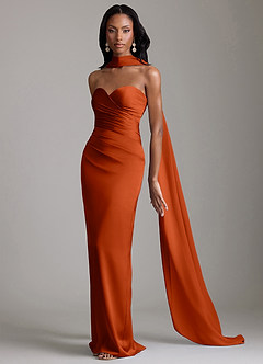 Azazie Sonora Brudtärnklänningar Klä av Tubklänning i Stretch Satin Axelbandslös Paprika image10