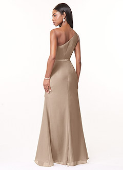 Azazie Liza Bridesmaid Dresses Taupe Mermaid One Shoulder Chiffon Dress image4