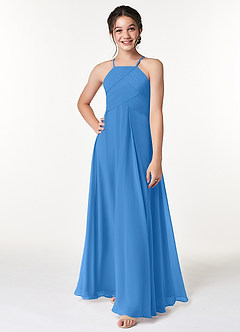 Azazie Ginger Junior A-Linie Plissee Chiffon Kleid Blauhäher image4