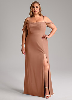 Azazie Saige Bridesmaid Dresses Bronzer A-Line Off the Shoulder Chiffon Convertible Dress image13