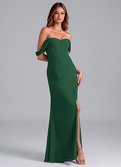 Azazie Asha Bridesmaid Dresses Dark Green Sheath Off the Shoulder Chiffon Convertible Dress image3