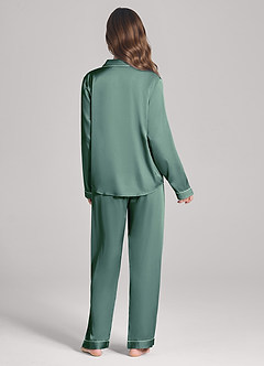 front Långärmad och byxor i satin med pyjamasmönster