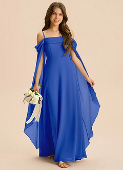 Azazie Moana Junior Linia A Pofałdowany Szyfon Długość podłogi Młodsza druhna Sukienka image3