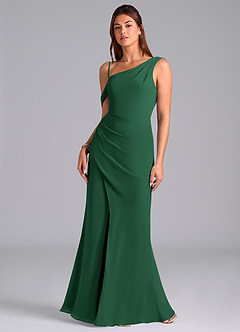 Azazie Madelyn Bridesmaid Dresses Dark Green Mermaid Off the Shoulder Chiffon Convertible Dress image4