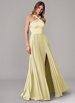 Azazie Afra Abiti da Damigella Abito A-Line in Raso Elasticizzato Plissettato Sorbetto Al Limone image1