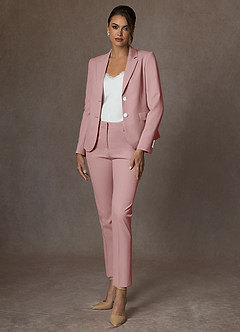 front Whitney Dusty Rose Structured Stretch Full Length Pants Suit