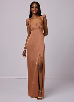 Barbie ♥ Azazie Final Sale Bronzer Sheath Stretch Satin Dress image4