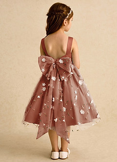 Azazie Bean Vestidos de florista Vestido Castanho Aloirado de Tule de Vestido de baile com Laço image2