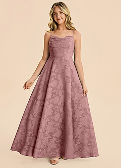 Azazie Bear Junior Dusty Rose A-Line Pleated Floral Burnout Dress image5