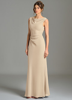 Azazie Kieryn Bridesmaid Dresses Champagne Mermaid Pleated Chiffon Dress image3