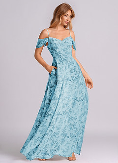 Azazie Marley Bridesmaid Dresses Blue Fern Floral A-Line Off the Shoulder Chiffon Convertible Dress image4
