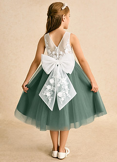 Azazie Lina Flower Girl Dresses Ivory Eucalyptus Ball-Gown Lace Dress image1