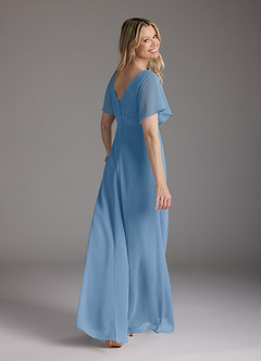 Azazie Alessa Mother of the Bride Dresses Steel Blue A-Line V-Neck Pleated Chiffon Dress image5