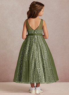 Azazie Siwa Flower Girl Dresses Olive A-Line Beaded Tulle Dress image3