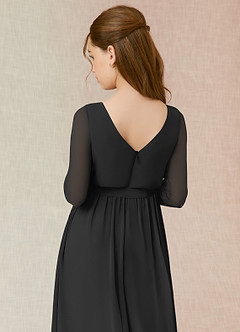 Azazie Angelica Junior Abito A-Line in Chiffon Plissettato Nero image7