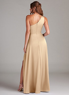 Azazie Brooke Bridesmaid Dresses Champagne A-Line One Shoulder Stretch Satin Dress image7