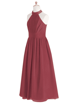 Azazie Iman Junior Merlot A-Line Pleated Chiffon Dress image8