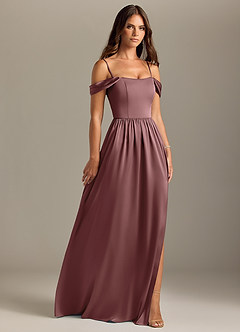 Azazie Calianna Bridesmaid Dresses Vintage Mauve A-Line Off the Shoulder Stretch Satin Convertible Dress image7