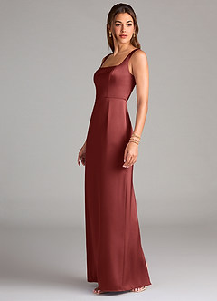 Azazie Flori Bridesmaid Dresses Terracotta Sheath Side Slit Stretch Satin Dress image4