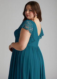 Azazie Zella Bridesmaid Dresses Ink Blue A-Line Lace Chiffon Dress image11