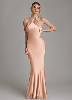 Azazie Reign Bridesmaid Dresses Rose Gold Mermaid Pleated Stretch Satin Dress image4