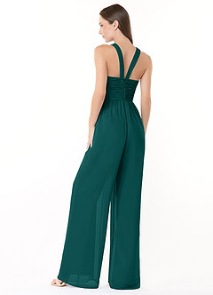 Azazie Berdie Bridesmaid Dresses Peacock Halter Chiffon Jumpsuit image4