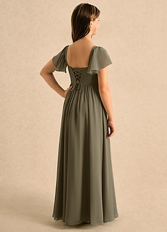 Azazie Patsy Girls Formal Robe Demoiselle D'honneur Fillette Robe Trapèze en Mousseline de soie Décolleté en cœur Vert Saule image6