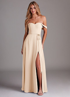 Azazie Aaron Brautjungfernkleider Wandelbar A-Linie Schulterfrei Chiffon Kleid Alabaster Weiß image1