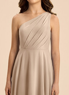 Azazie Phaedra Junior Taupe A-Line Pleated Chiffon Dress image7