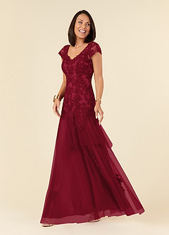 Azazie Romy Mother of the Bride Dresses Burgundy Mermaid V-Neck Sequins Tulle Dress image2