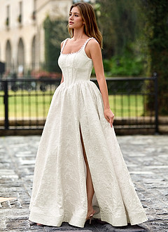 Andracas Creme A-Linien-Abendkleid mit 3D-Blumenmuster image3