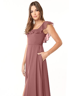 Azazie Jinny Bridesmaid Dresses Desert Rose A-Line Square Neckline Ruched Chiffon Dress image5