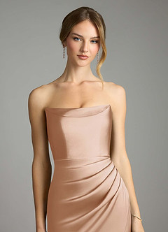Azazie Leonis Bridesmaid Dresses English Rose Mermaid Pleated Stretch Satin Convertible Dress image4
