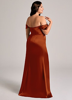 Azazie Saige Robes de demoiselle d'honneur Robe Fourreau Convertible en Satiné métallisé Épaule décolletée Auburn image14
