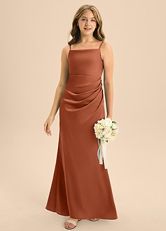 Azazie Renna Junior Cedar Rose A-Line Pleated Stretch Satin Dress image5