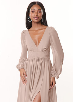Azazie Norah Brautjungfernkleider A-Linie Lange Ärmel mit V-Ausschnitt Chiffon Kleid Englisches Rosa image5