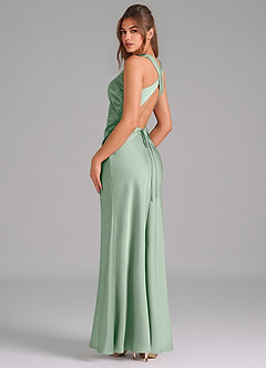 Azazie Evadne Bridesmaid Dresses Agave A-Line Pleated Stretch Satin Dress image5