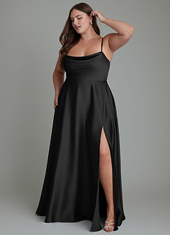 Azazie Elle Kleider zum Anprobieren zu Hause A-Linie Plissee Stretch-Satin Kleid Schwarz image11