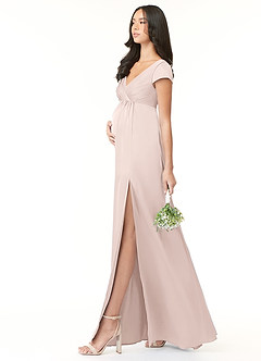 Azazie Allessia Maternity Bridesmaid Dresses A-Line Pleated Stretch Satin Floor-Length Dress image3